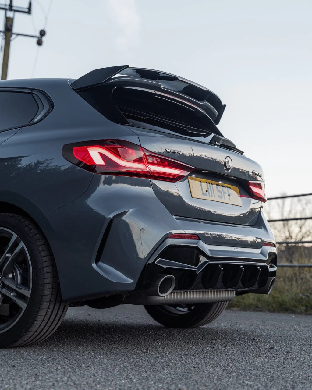 BMW M135i & 1 Series Dual Exit (128ti, 120d, 120i) F40 EVO-1 Gloss Black Rear Diffuser by ZAERO (2019-2024) - Image 3